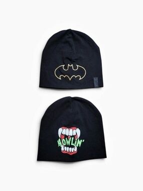 H&M Batman Graphic Beanie Hat Set Black Excellent Condition